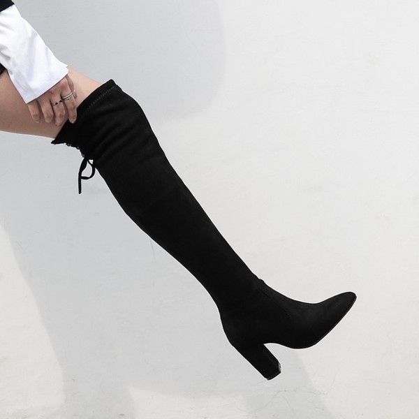 2019 wholesale knee boots women sexy spring and autumn flat bottomed boots thin boots high heels thick heels high elasti