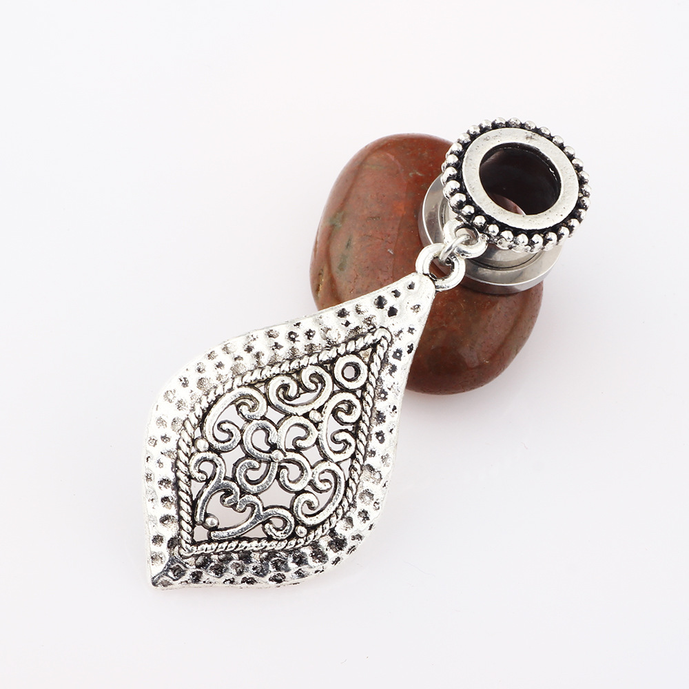 Flower Branch Pendant Auricle Earring Stainless Steel Ancient Silver Heart Ear Expansion Piercing Jewelry detail image 8