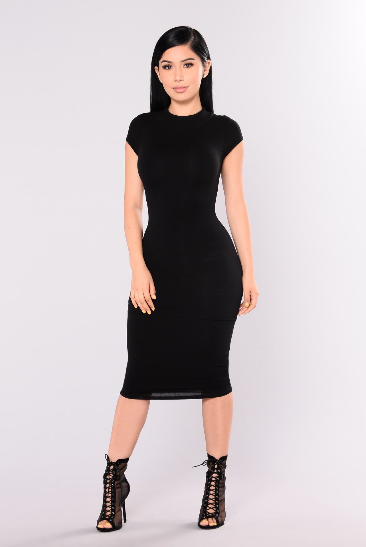 Combinaison-robe moulante à manches courtes GraceChic N339, grande taille, manches courtes, tailles S à XXXL._voghion.com