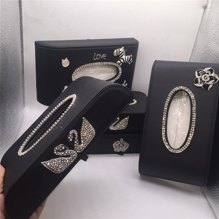 车载镶钻半圆纸巾盒优质皮革座式车用抽纸巾盒套鹅皇冠茶树花小马|ms