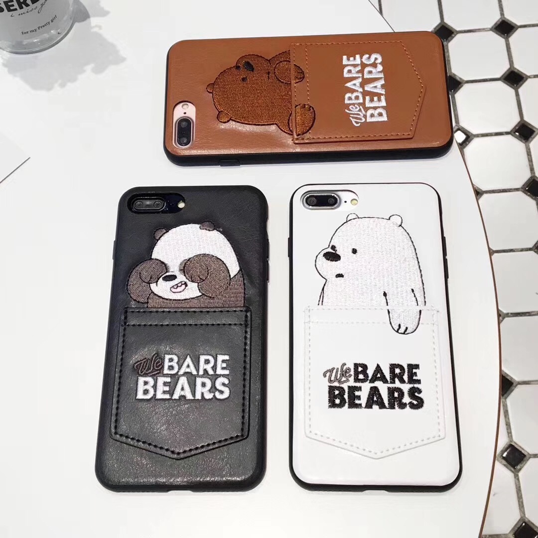 日韩卡通轻松口袋熊12刺绣iPhone14手机壳适用苹果13皮纹保护套XR