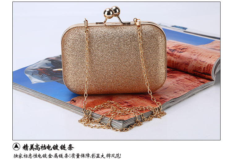 225g Weight Polyester Lining Material Buckle Closure Type Single Shoulder Strap Strap Type Evening Bag Bags Type Solid Color Pattern Fashion Style Gold, Silver, Black Color Small Size Simple Dinner Bag Handmade Shining Evening Bag Wedding Banquet Clutch 10
