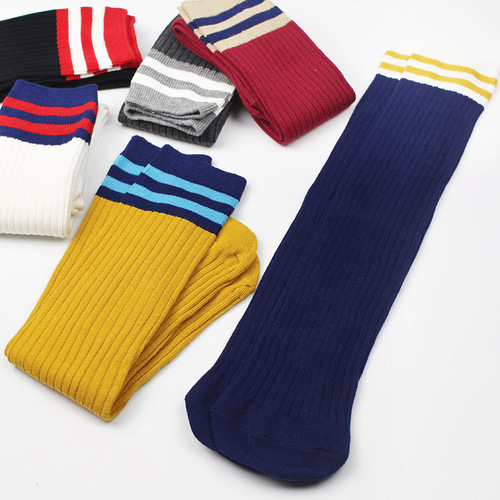 Stacked socks for women, autumn and winter, Korean daily style, mid-calf socks, college style, two-color striped long socks, short boots socks, over-the-knee socks