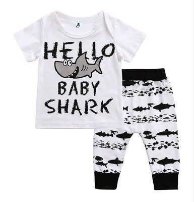 ins Kids Summer 2018 new pattern baby suit Male baby Shark pattern suit Infants Kids