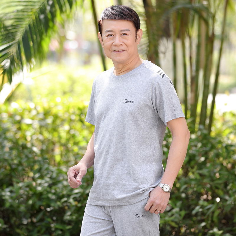 短袖套装 中老年短袖套装 中老年运动套装夏 休闲套装纯棉 短袖长