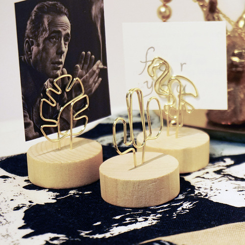 3 golden metal wire log message holders, fresh tropical rainforest wrought iron style note holders and photo holders