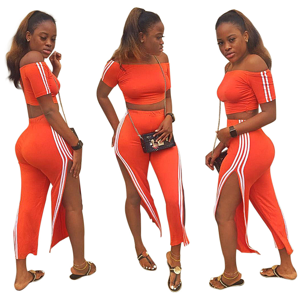 split neckline striped waist trousers two-piece set Nihaostyles wholesale clothing vendor NSTYF72970