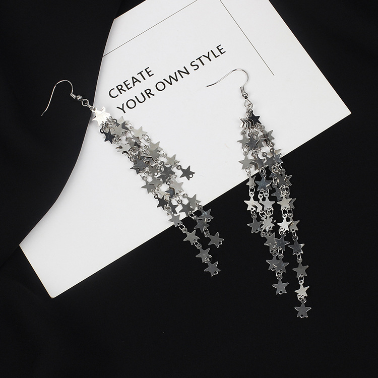 6g Weight No Inlaid Inlay Material Earrings Classification Wedding, Travel Occasion Metal Material Star Pattern Women'S Gender Plating Design Gold, Silver Color Hot-selling Fashion New Beautiful Fairy Five-pointed Star Tassels Earrings 20