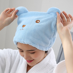 Cartoon bear thickened hair drying cap coral velvet shower cap home bathing quick-drying turban factory direct sale