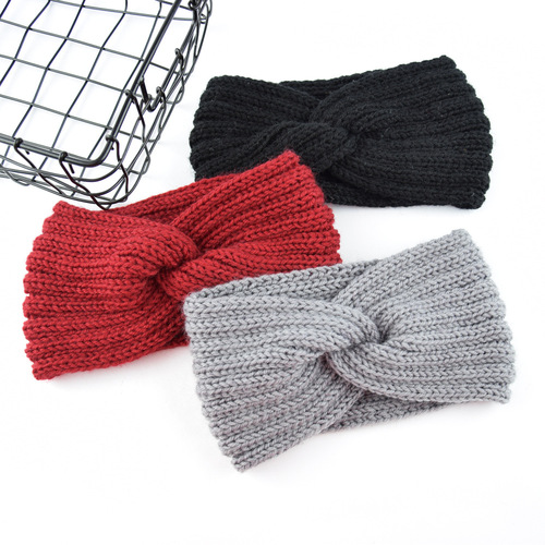 European and American knitted cross-hair headband ear protection headband hand-knitted headband flat fashion warm autumn and winter hair accessories