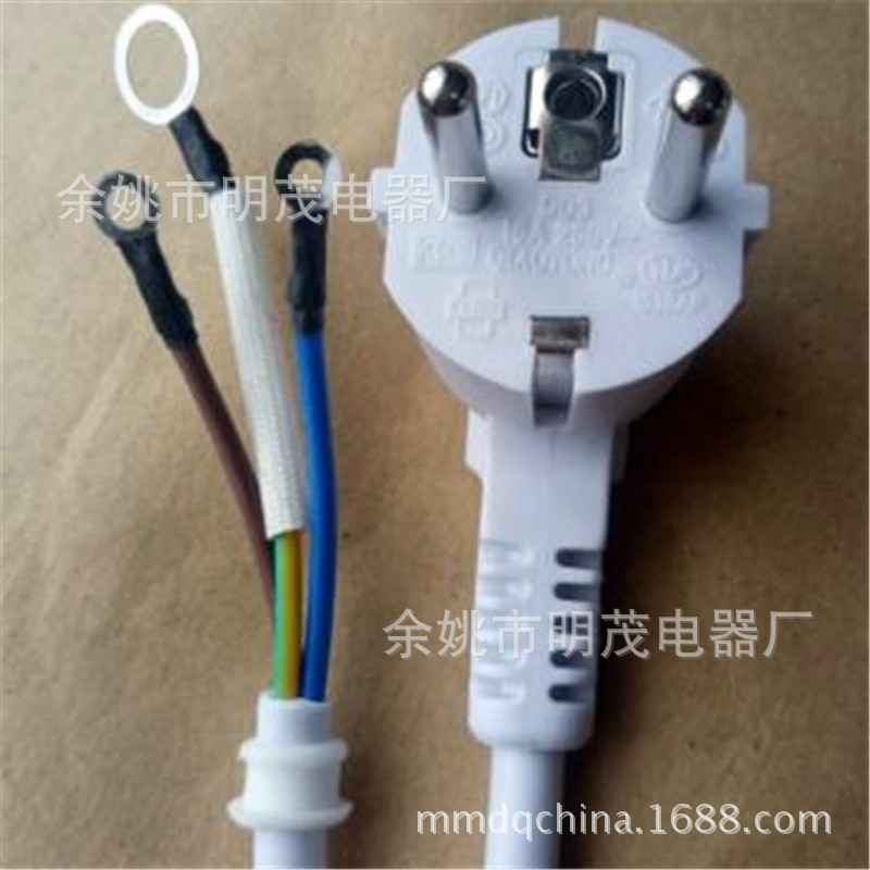 荐 欧规/欧式白色电源线插头 烟斗插电源线 欧标三芯电源线插头