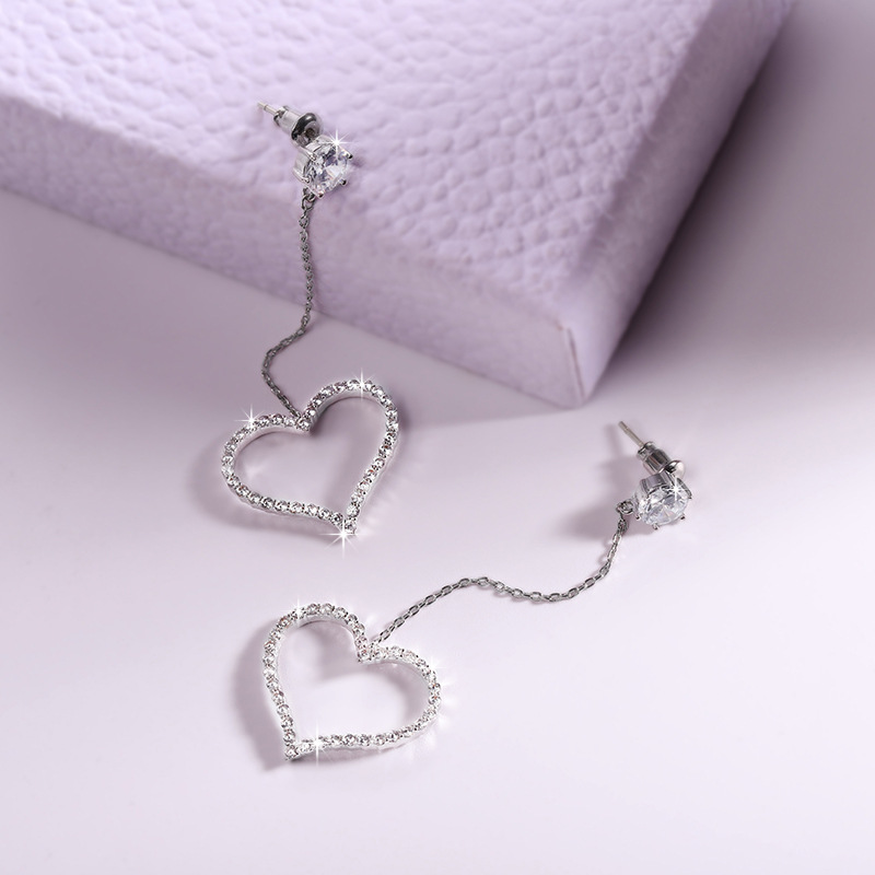 日韩爱心桃心耳环长款耳环 铜镀24K金耳环气质耳坠长款耳饰品批发