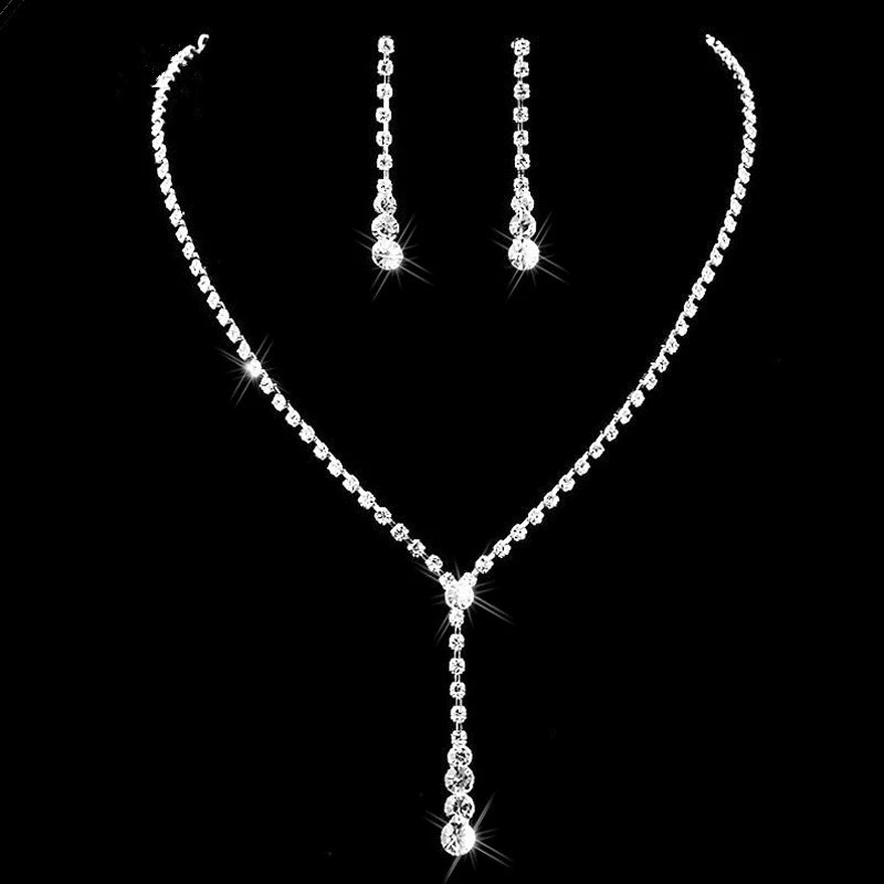 Bridal Necklace Set, European Style (rhinestones), Simple Elegant Design, Silver/Gold, 14.5 cm
