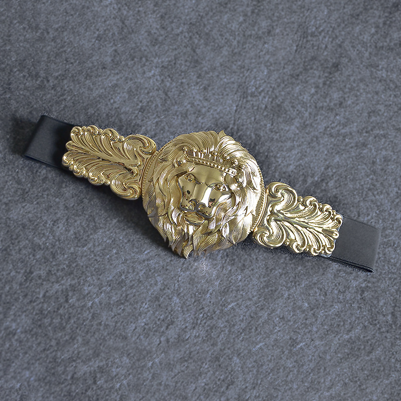 European And American Women's Gold Lion Head Waist Seal Metal Head Elastic Belt Spot Wholesale