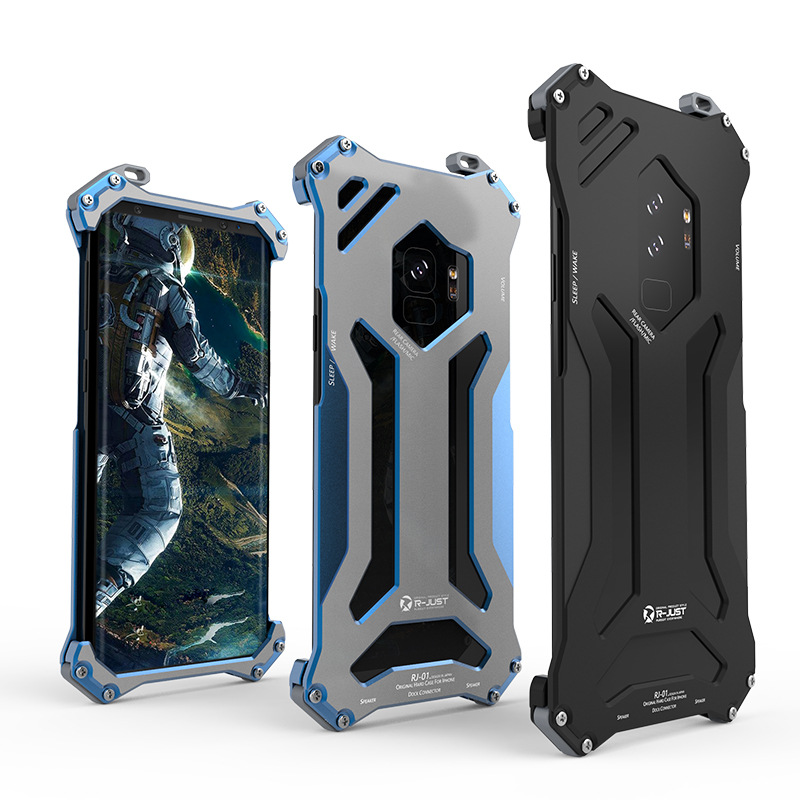 R-Just Gundam Aerospace Aluminum Contrast Color Shockproof Metal Shell Outdoor Protection Case for Samsung Galaxy S9 Plus & Samsung Galaxy S9