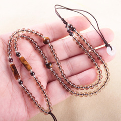 DIY黃虎眼筒珠吊墜繩子4mm小茶水晶珠項鍊掛繩可調節毛衣鏈批發