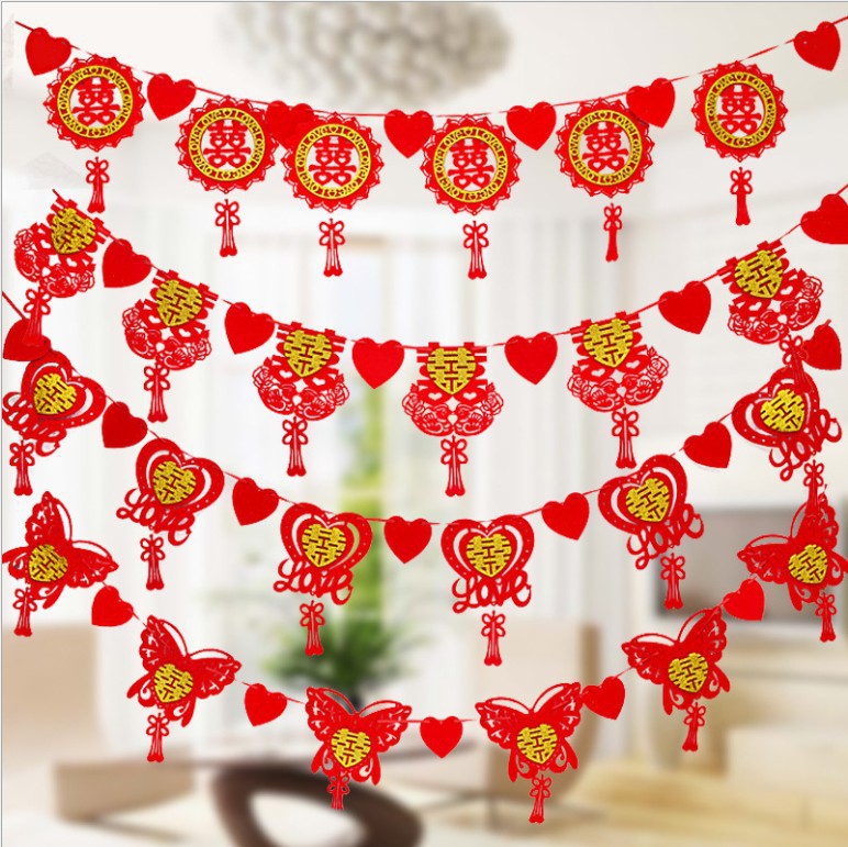 婚庆用品结婚金色无纺布绒布 喜字镶金贴金拉花拉条