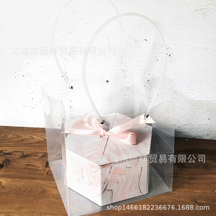 透明伴手礼包装手提袋 花艺植物手提袋 正方形长方形盆栽袋礼品袋