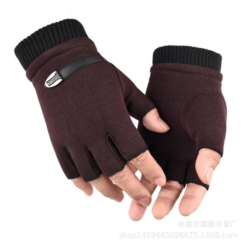 Autumn and winter non-falling velvet half-finger gloves for men and women, outdoor warm and velvet thickened cycling children's gloves for couples