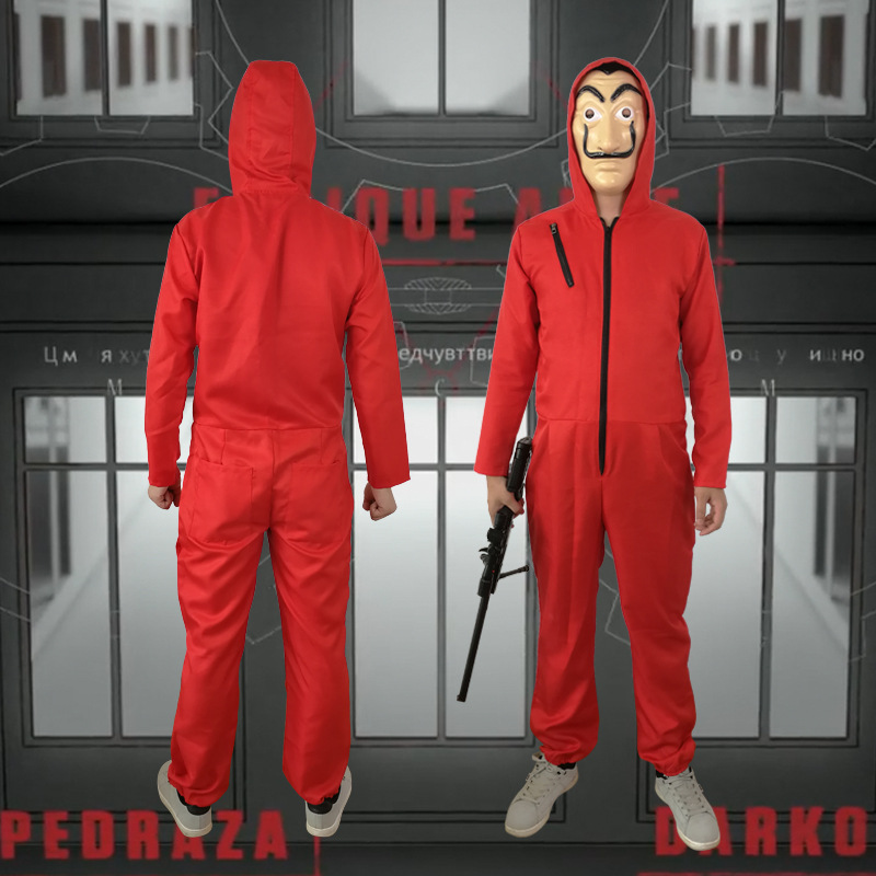 Halloween coswear, banknote house cosplay clothing, Dali coswear, red jumpsuit, banknote house