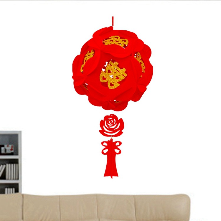 结婚婚庆用品无纺布金色喜字绣球大号新年元旦装饰无纺布福字绣球