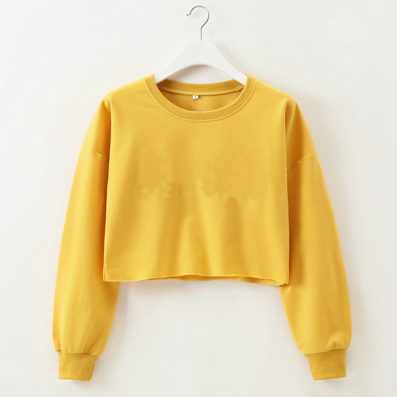 Cropped Solid Color Round Neck Long-Sleeved Sweatshirt NSOSY111485