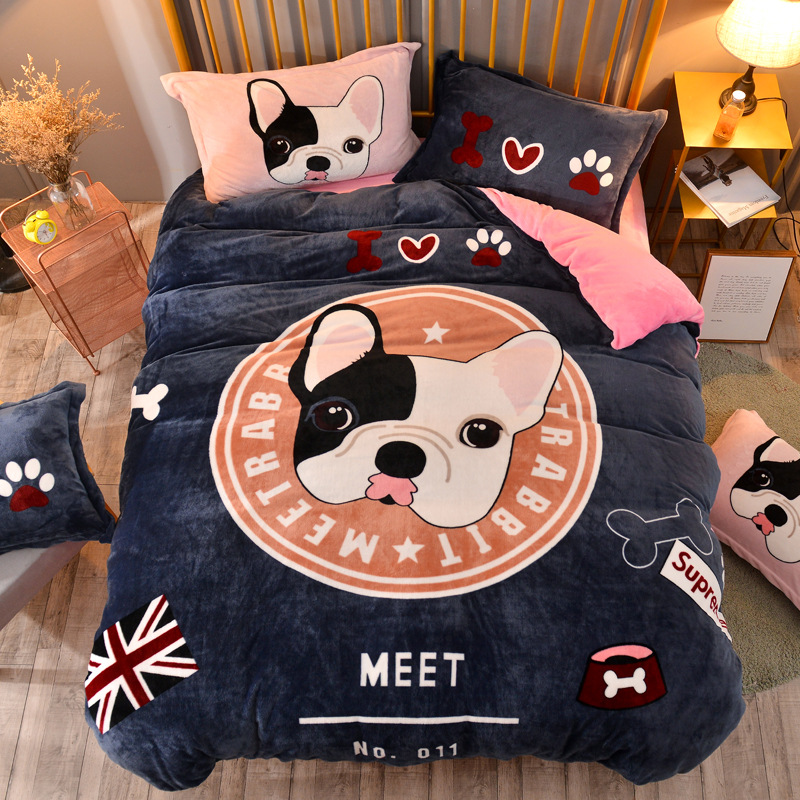 冬季加厚保暖法兰绒四件套大版卡通双面法莱绒四件套