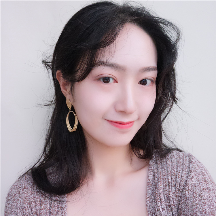 不规则圆形复古哑光金耳钉