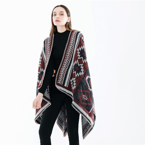  Autumn and Winter Thickened European and American Style Cross Diamond Geometric Pattern Imitation Cashmere Large Shawl Factory Direct Sales