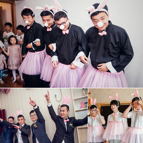 Wedding celebration supplies, blocking the door, tricking the bride, game props, funny bunny ear headbands, Halloween bunny girl costumes