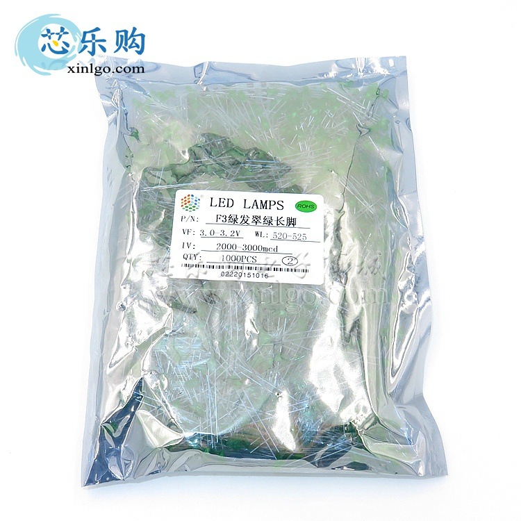 F3 3mm 绿发绿 翠绿 长脚28MM LED发亮二极管 1K=36元 [全新正品]