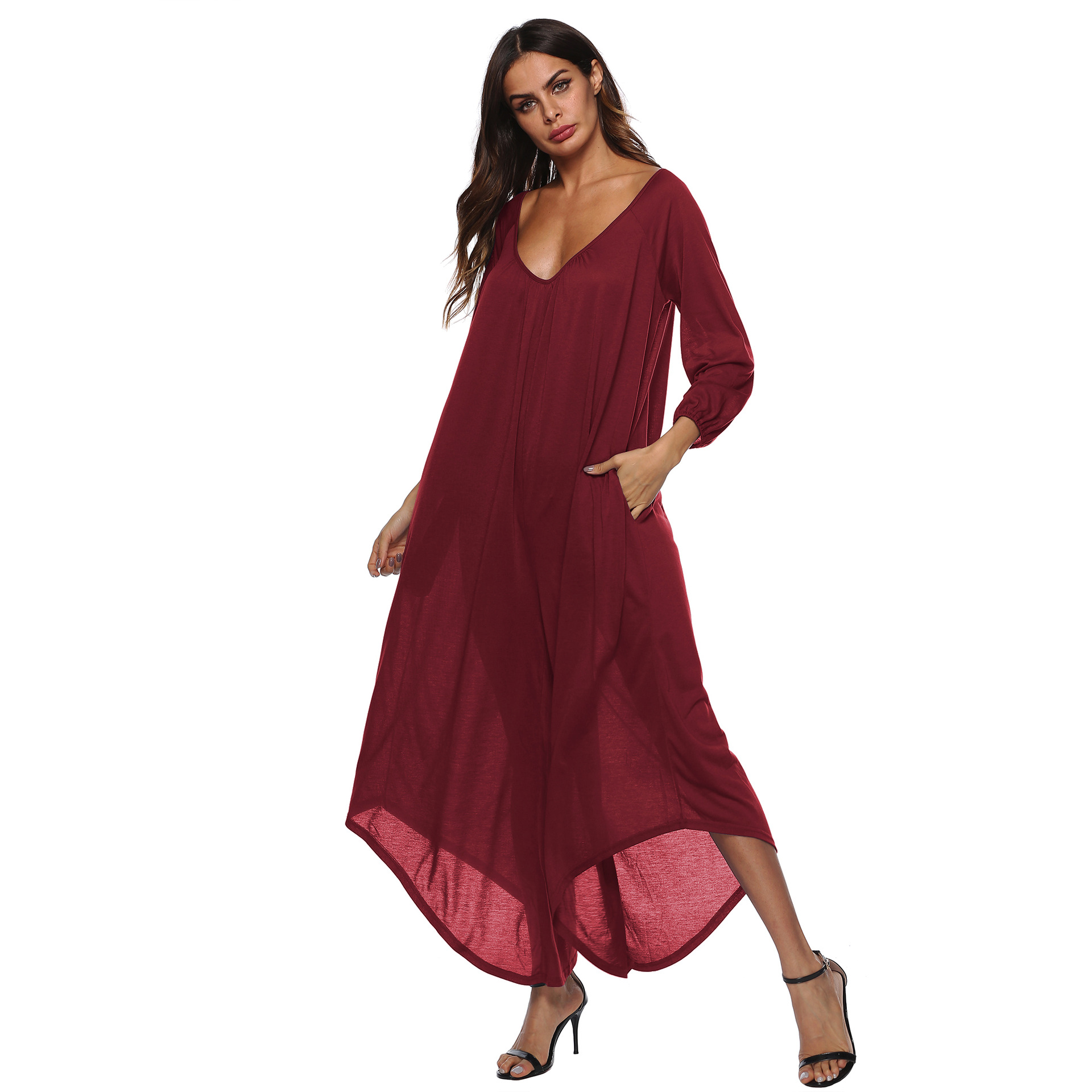 Sexy Deep V Backless Irregular Wide Leg Jumpsuit Autumn Collection Perfect for Parties and Events Wholesale Available