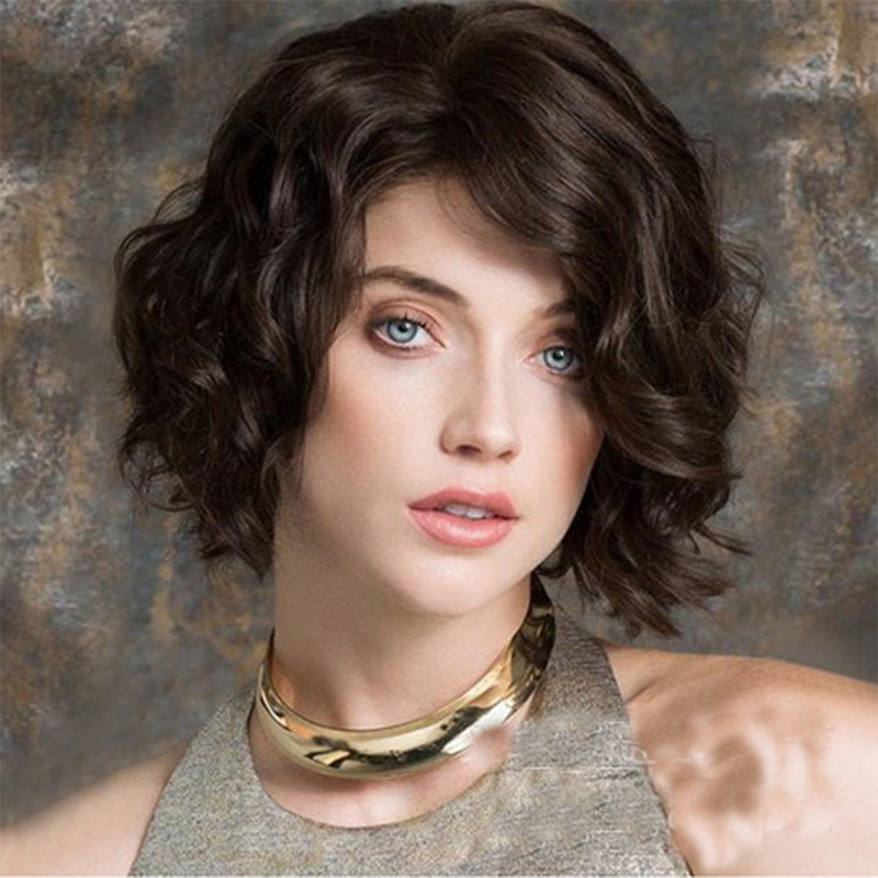 Amazon's new cross-border European and American wig a generation of women's side short curly hair set Chemical fiber headgear wig Amazon's new cross-border European and American wig a generation of women's side short curly hair set Chemical fiber headgear wig