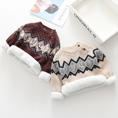 men and women Plush thickening sweater Retro knitting baby baby children Primer Socket pure cotton Sweater