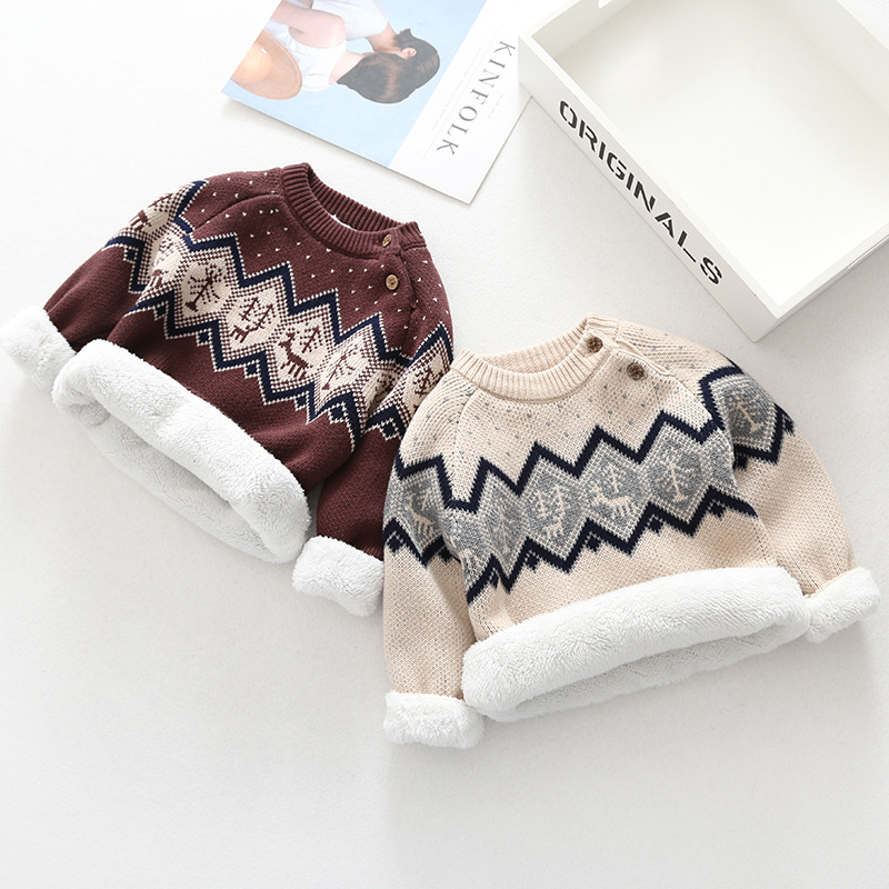 men and women Plush thickening sweater Retro knitting baby baby children Primer Socket pure cotton Sweater