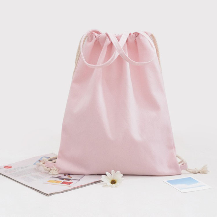 精美高档粉色帆布抽绳背包袋   可手提束口休闲逛街旅行帆布袋