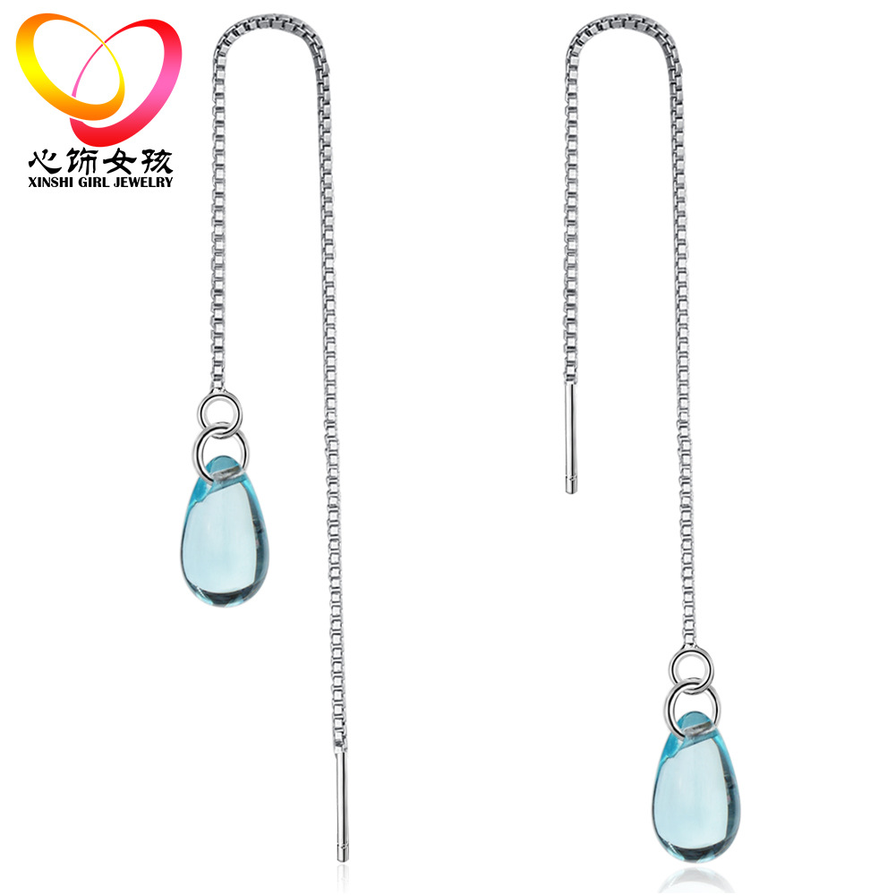 Fashionable blue elegant long earrings drop-shaped