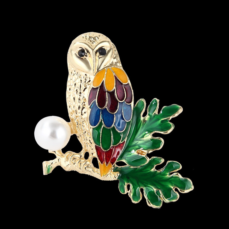 Broche en émail coloré en forme de hibou, simple et goutte d'huile, dessin animé coréen, accessoires pour vêtements_voghion.com