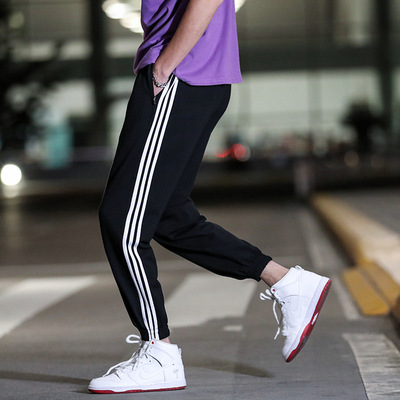 summer Three bars Sports pants Easy school uniform Korean Edition Feet leisure time lovers ins sweatpants