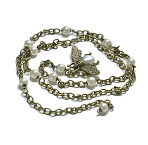 Women's Gold Waist Chain with Pearl Embellishment and Butterfly Decoration