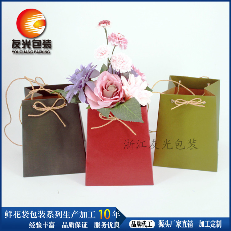 手拎装饰花袋 装饰防水挂饰纸袋 带多种底色可加印logo加工定制