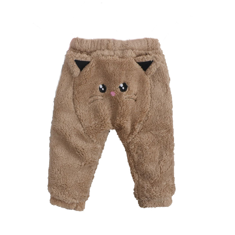 Solid Color Cute Cat Flannel Autumn And Winter Trousers Children Warm Thick Pants display picture 3