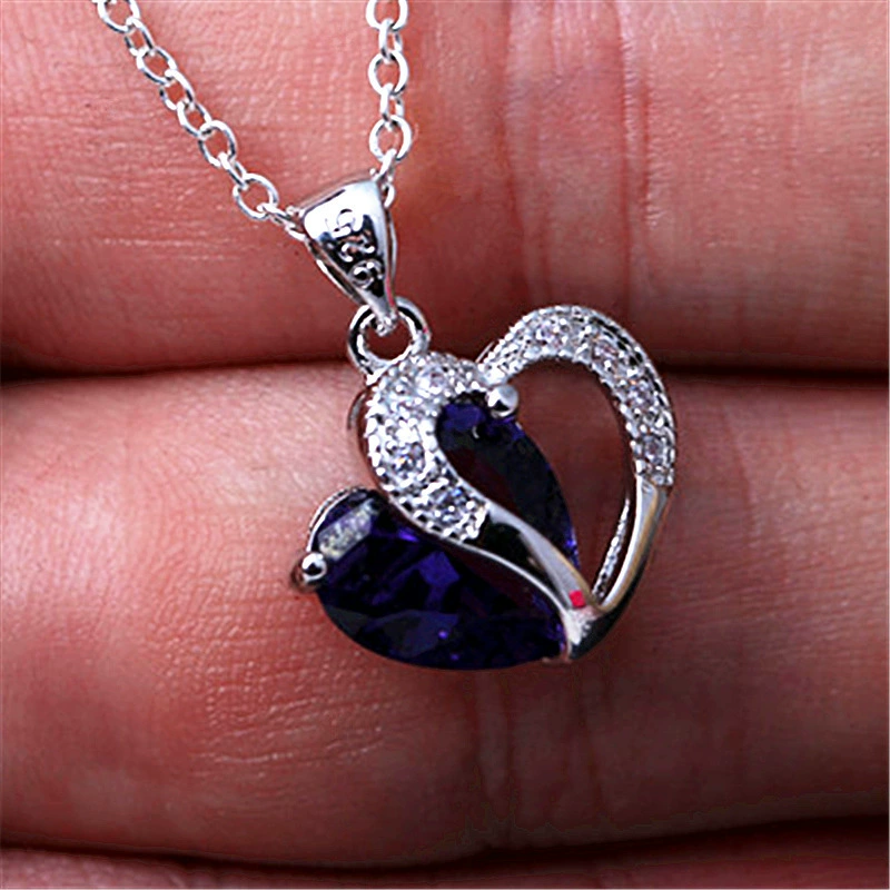 Copper silver crystal pendant heart-shaped, chain