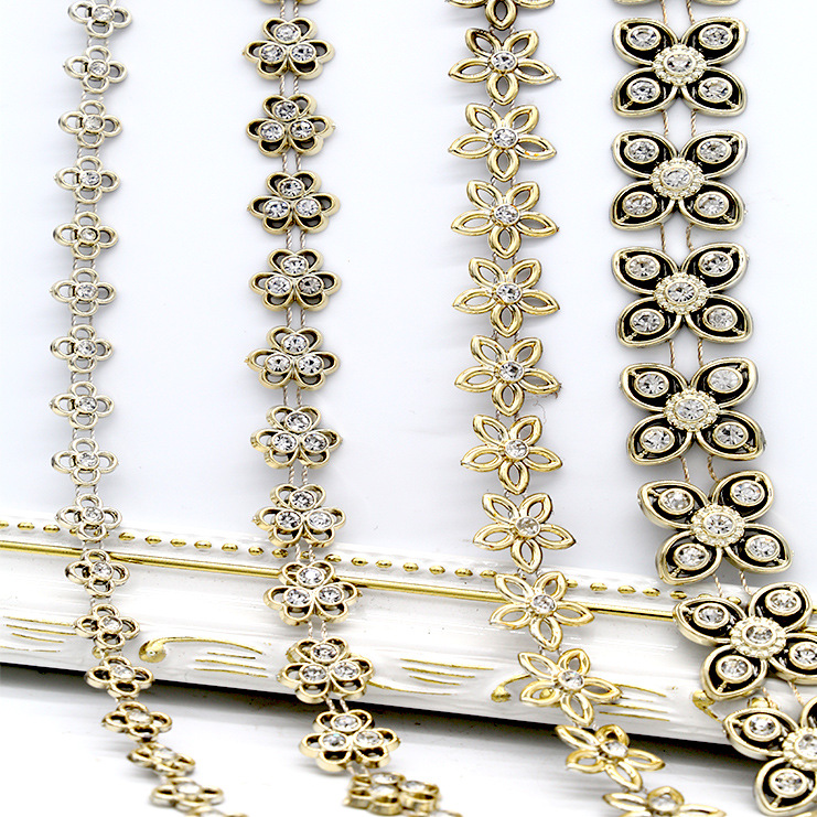 定制ABS辅料配饰单排线钻 DIY服饰鞋帽装饰链条金色花朵线钻条钻
