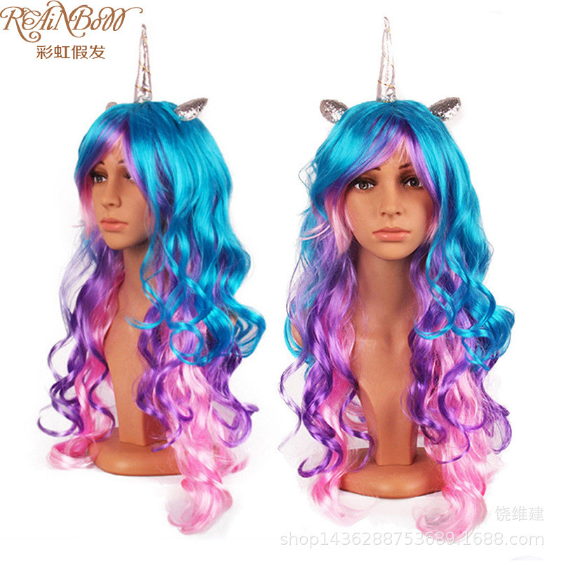 unicorn European and American wig female foreign trade unicorn wig headgear wig factory direct large favorably
