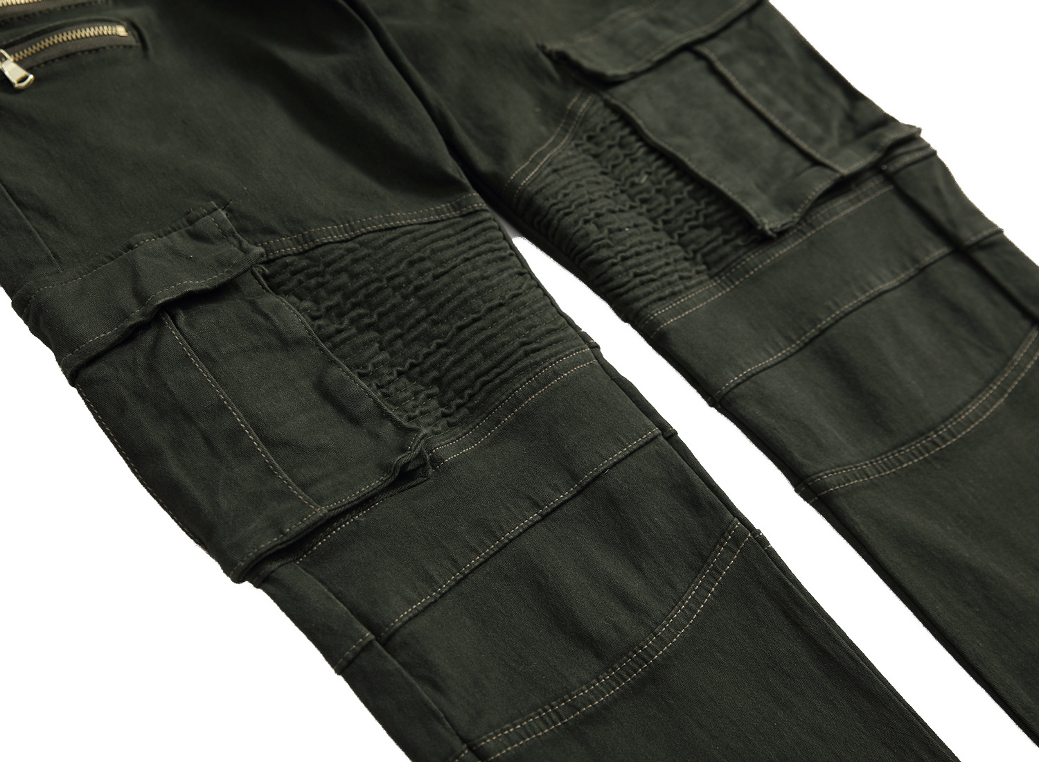 Vêtements pour hommes Pantalon de moto en denim décontracté noir pour hommes avec décoration à glissière Pantalon élastique pour hommes_voghion.com