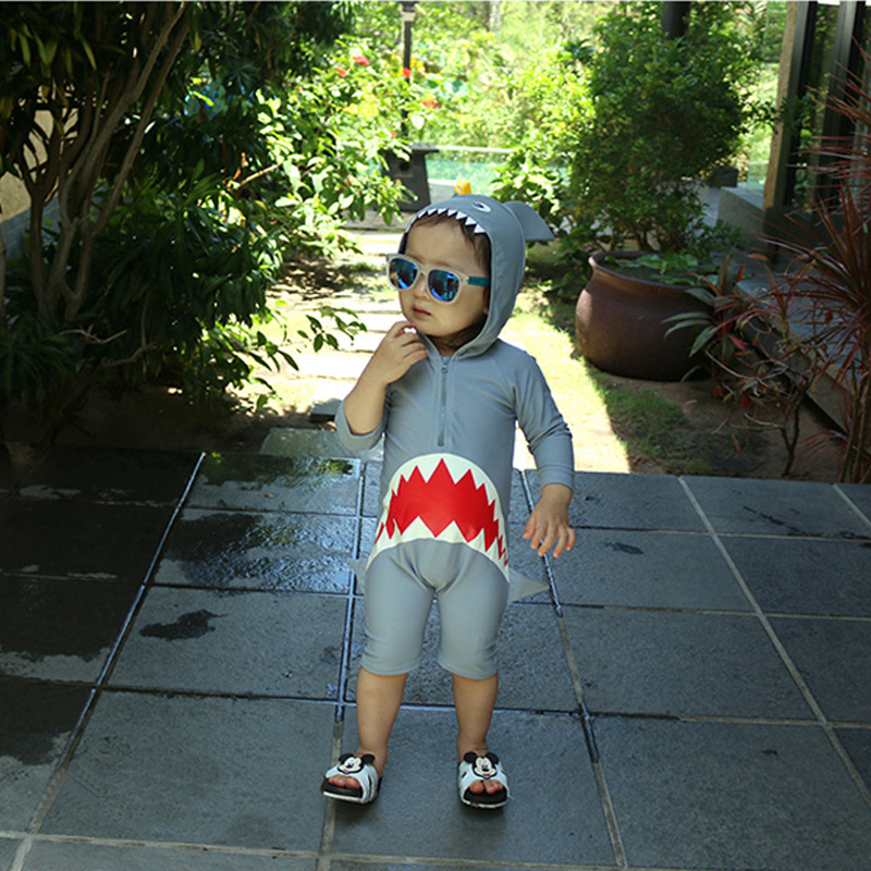 children Swimsuit Boy girl Conjoined Shark Sunscreen Quick drying baby Children baby 1-3 Long sleeve Swimwear