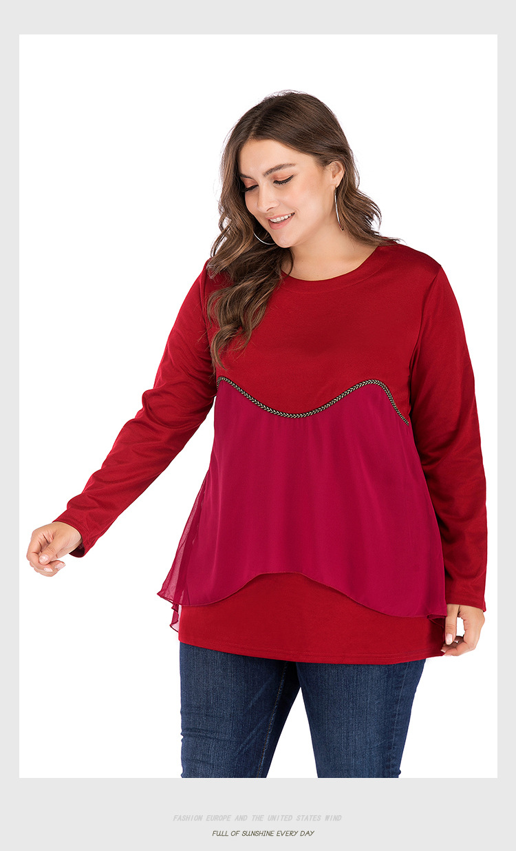 round neck stitching long-sleeved t-shirt   NSJR33328