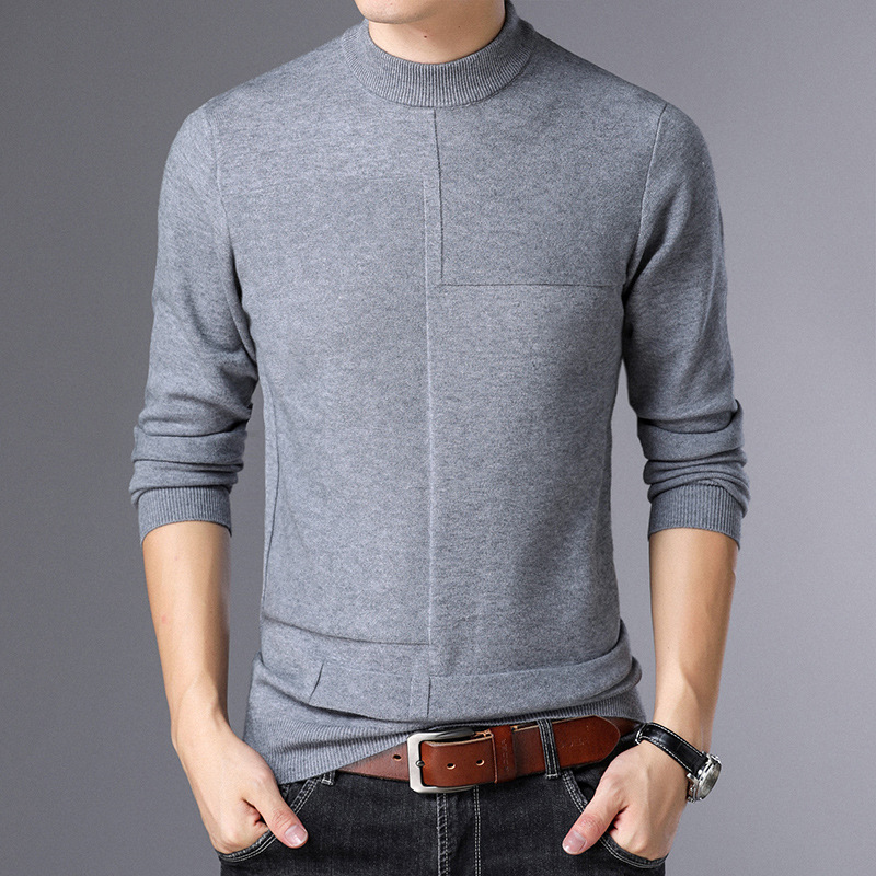 Men's Woolen Sweater Autumn and Winter Thickened Men's Sweater Korean Slim-fit Solid Color Half-turtleneck Knitted Sweater Processing Factory Batch