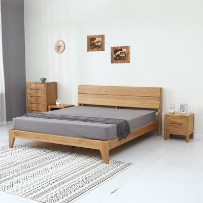 廠家直銷壹件代發流雲床北歐簡約歐式白橡木實木床1.8米雙人床